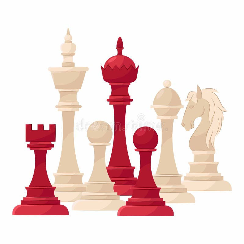 Compoziția diferitelor piese de șah în stil plat. ilustrarea vectorială a pieselor de șah în culorile roșu și bej. șah stock illustration