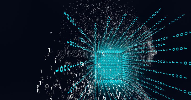 Composition of exploding human bust and binary coding royalty free illustration