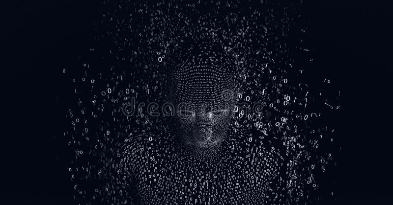Composition of exploding human bust formed with binary coding royalty free illustration