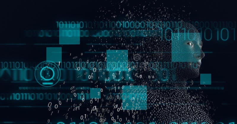 Composition of exploding human bust, screens and binary coding vector illustration