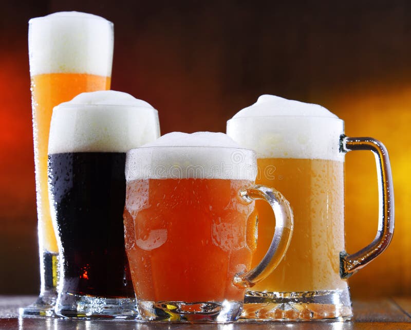 Composition with Four Glasses of Beer Stock Photo Image of glasses, head 170636172