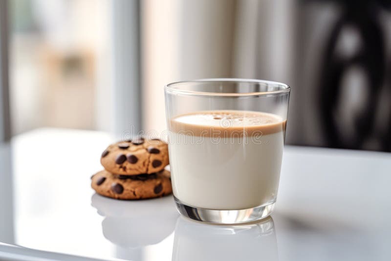 Composition with a glass of coffee with milk and biscuits on a white table royalty free illustration