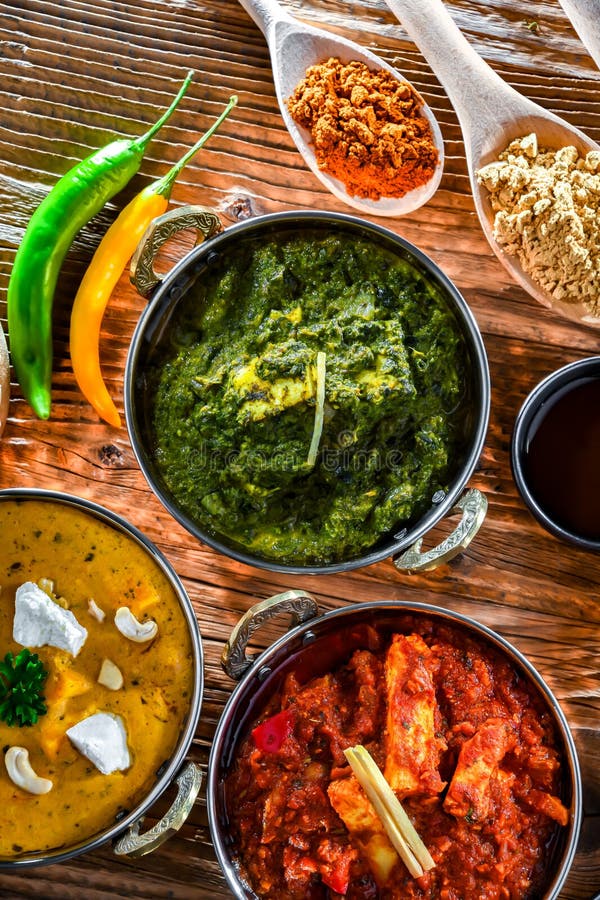 Composition with Indian Dishes with Basmati Rice Stock Photo - Image of