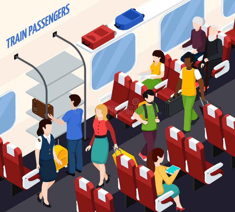 Composition isométrique en passagers de train illustration de vecteur Composition isométrique en passagers de train illustration de vecteur