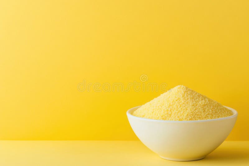 Composition minimaliste avec bol de maïs sur fond jaune vif photographie stock