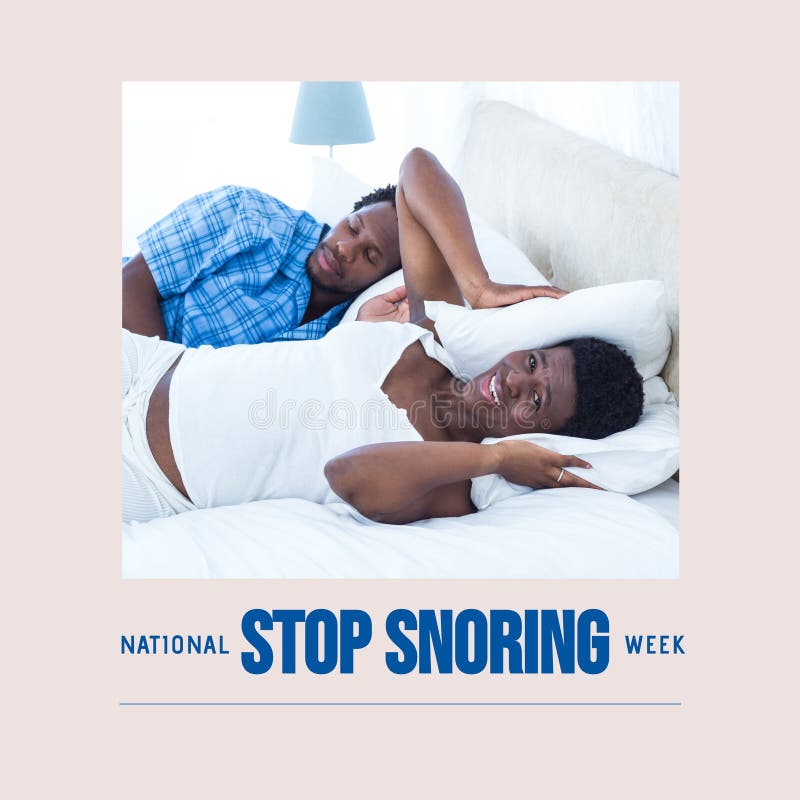 Composition of National Stop Snoring Week Text and Couple in Bed with