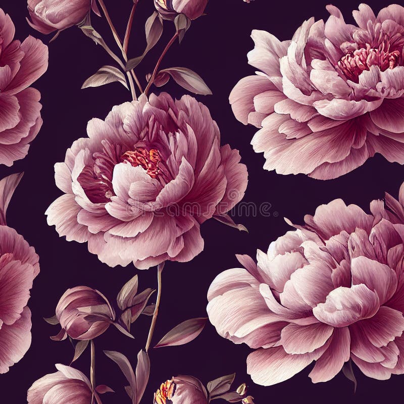 Seamless Pattern with Red Peonies, Flower Background, Wallpaper, AI