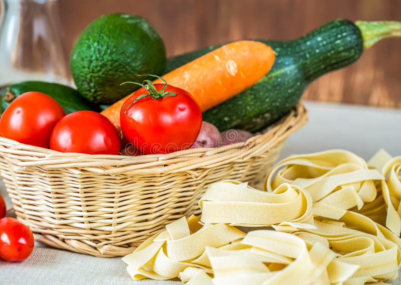 Composition with Raw Pasta,vegetables and Olive Oil Stock Image Image