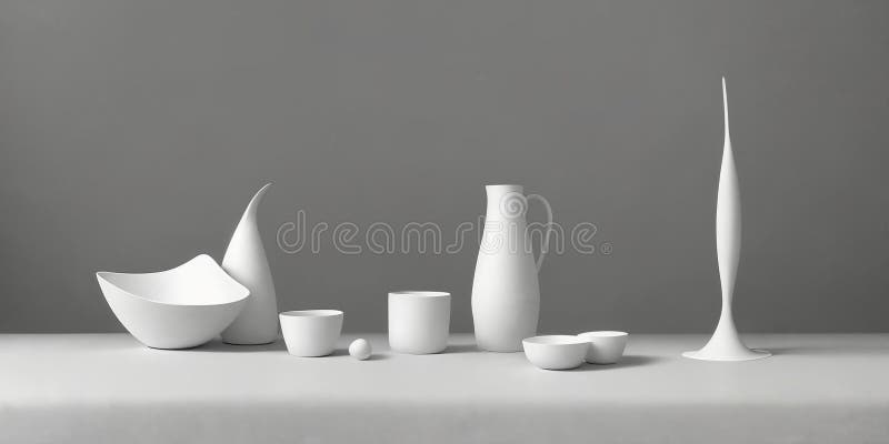 Composition of simple objects against plain grey background. Ai Generative. Plain objects illustrations