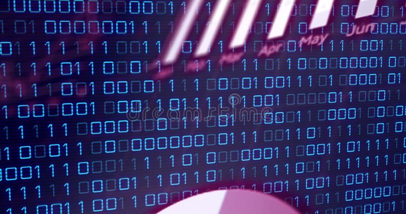 Composition of statistics, data processing with binary coding. Global business, computing and data processing concept digitally generated image. Processing binary illustrations