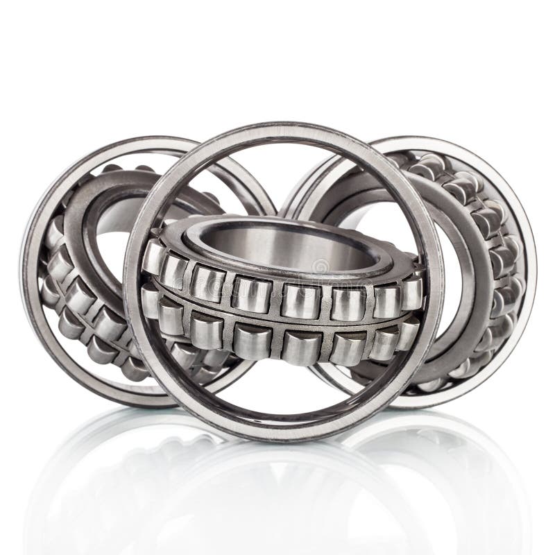 Composition of Steel Ball Roller Bearings in Closeup on White Stock