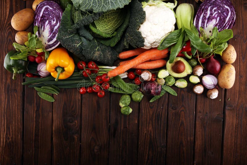 Composition with Variety of Raw Organic Vegetables and Fruits. Balanced Diet Stock Photo Image