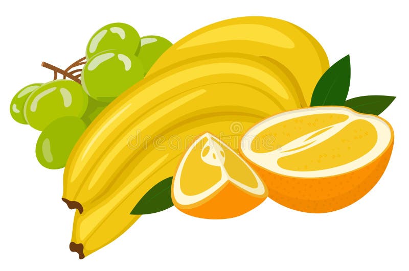 Composition From Various Fresh Exotic Fruit Orange Banana Grape