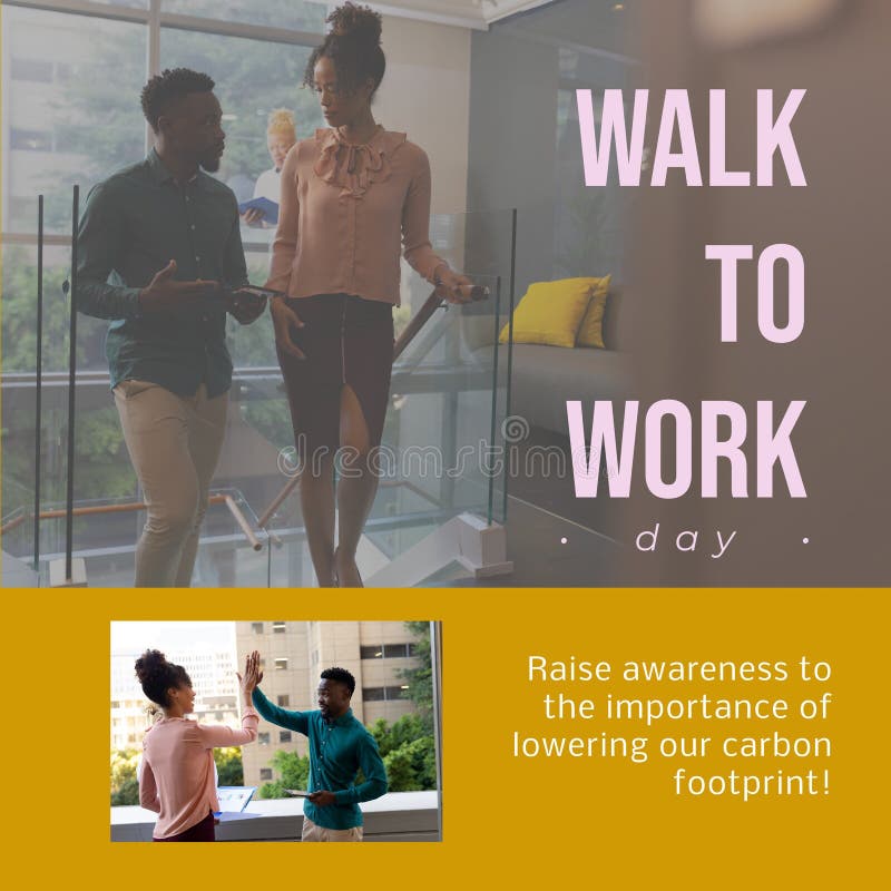 Composition of Walk To Work Day Text and Diverse Business People Walking Stock Illustration