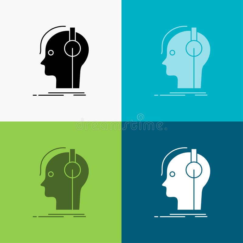 Compositor, auriculares, m? sico, productor, icono de los sonidos sobre diverso fondo dise? o del estilo del glyph, dise? ado para e libre illustration