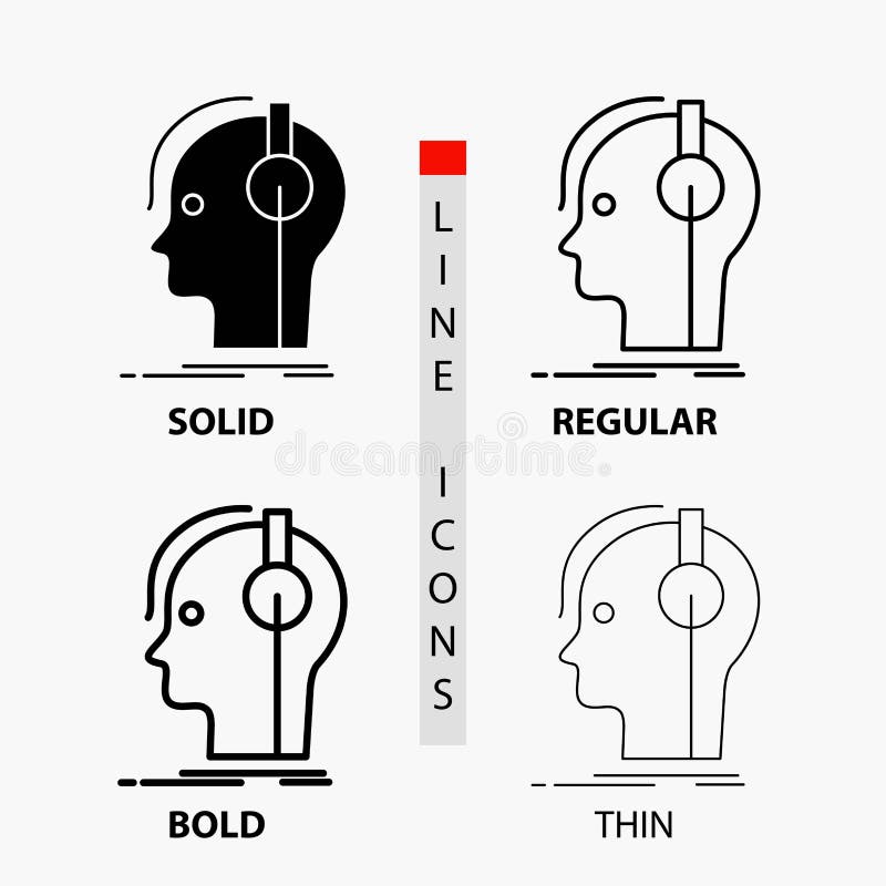 Compositor, auriculares, músico, productor, icono de los sonidos en línea y estilo finos, regulares, intrépidos del Glyph Ilustra libre illustration