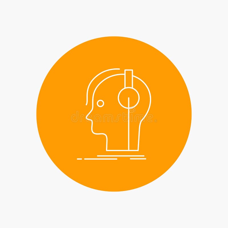 Compositor, auriculares, músico, productor, línea blanca sana icono en fondo del círculo Ejemplo del icono del vector stock de ilustración