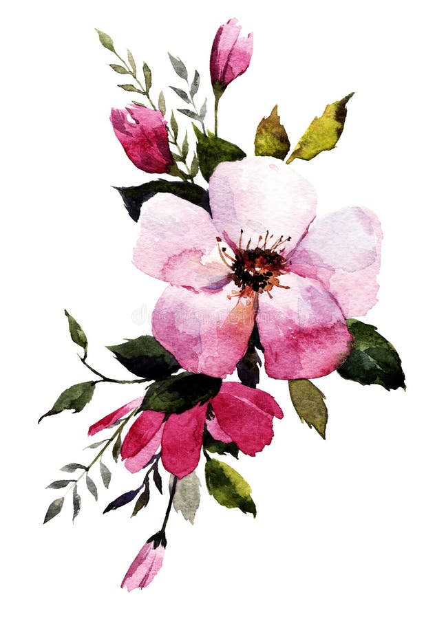 composizione dei fiori di rosa dell'acquerello, foglie royalty illustrazione gratis composizione dei fiori di rosa dell'acquerello, foglie royalty illustrazione gratis