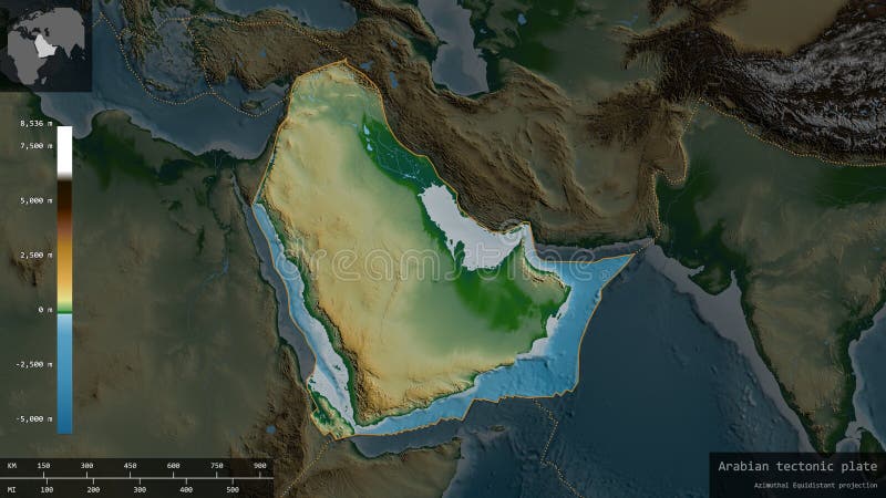 Composizione della piastra tettonica araba. fisico illustrazione di stock