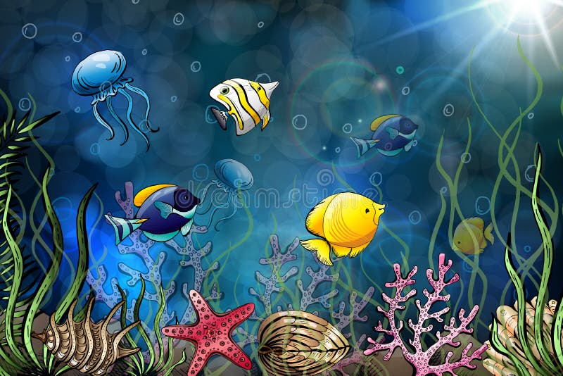 Composizione delle conchiglie, stelle marine, meduse Mondo subacqueo Priorità bassa del mare Illustrazione di vettore illustrazione di stock Composizione delle conchiglie, stelle marine, meduse Mondo subacqueo Priorità bassa del mare Illustrazione di vettore illustrazione di stock