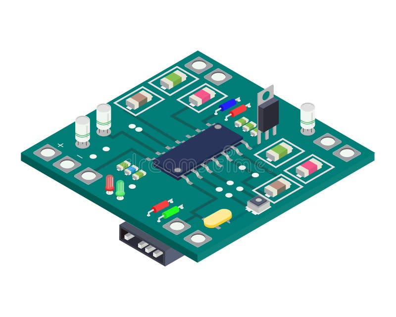 Composizione isometrica nel bordo elettronico Concetto del dispositivo dell'attrezzatura di tecnologia Illustrazione di vettore illustrazione vettoriale