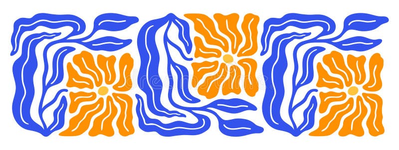 Composizione orizzontale astratta e semplice di fiori e foglie. bordo di progettazione in stile nouveau. vettoriale di disegno ing royalty illustrazione gratis