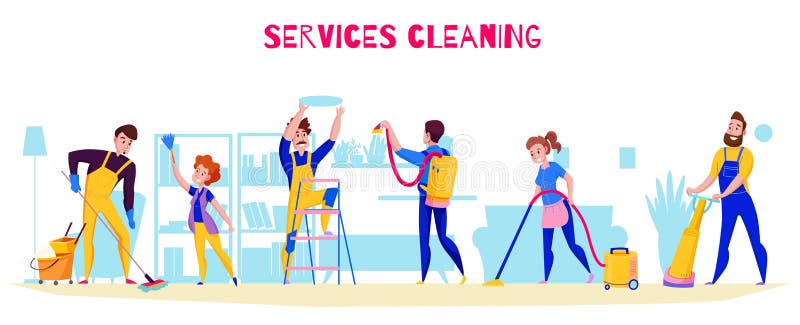 Composizione orizzontale di pulizia in servizio royalty illustrazione gratis