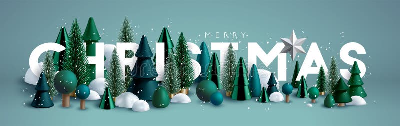 Composizione orizzontale di xmas composta di alberi di legno verde e di natale di vetro. illustrazione vettoriale