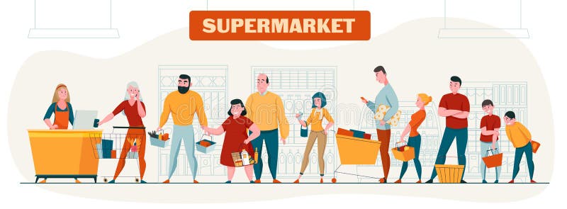 Composizione orizzontale supermercato illustrazione vettoriale