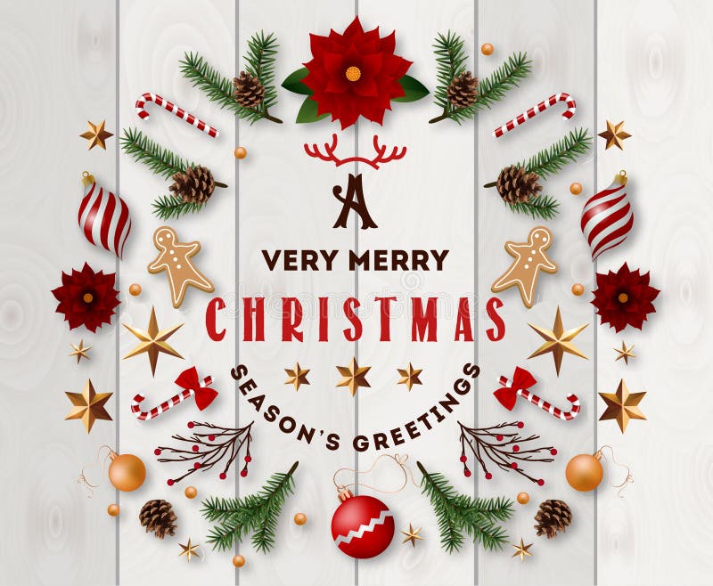Composizione tipografica della cartolina di natale con l'etichetta d'annata ed i desideri di Natale decorata con gli elementi fes
