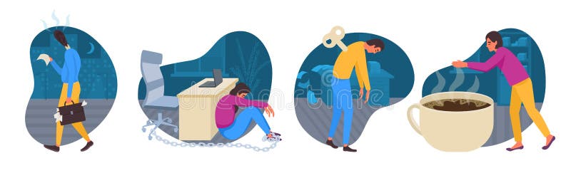 Composizioni piane della sindrome di esaurimento professionale illustrazione di stock