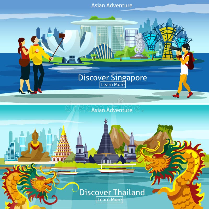 Composizioni in viaggio di Singapore e della Tailandia royalty illustrazione gratis Composizioni in viaggio di Singapore e della Tailandia royalty illustrazione gratis
