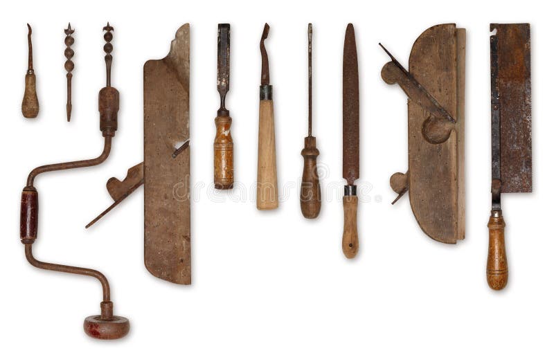 Composition of old tools for wood isolated on white. Composition of old tools for wood isolated on white