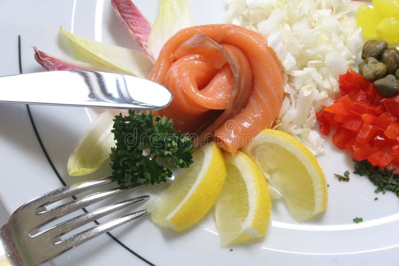 Composição de pequeno-almoço com salmão foto de stock royalty free