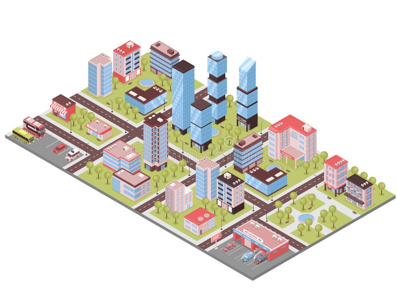 Composição isométrica das construções da cidade ilustração royalty free Composição isométrica das construções da cidade ilustração royalty free