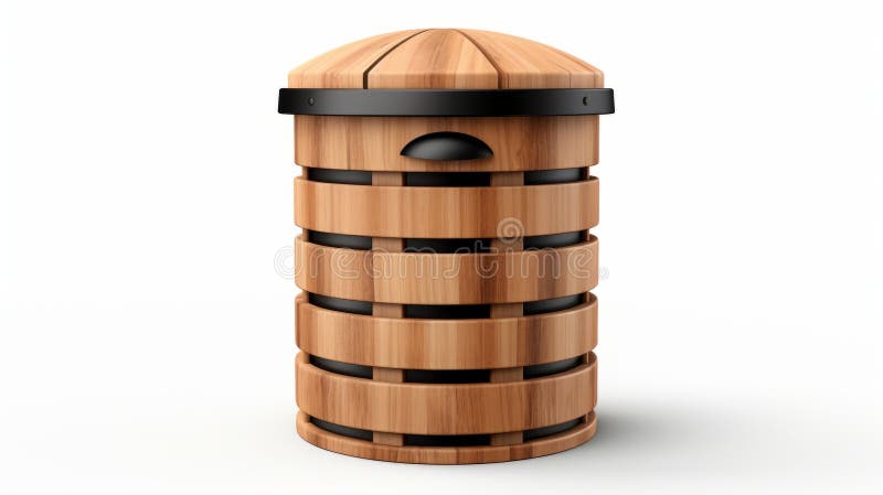 Wooden Garbage Bin With Realistic Hyper-detailed Rendering royalty free illustration