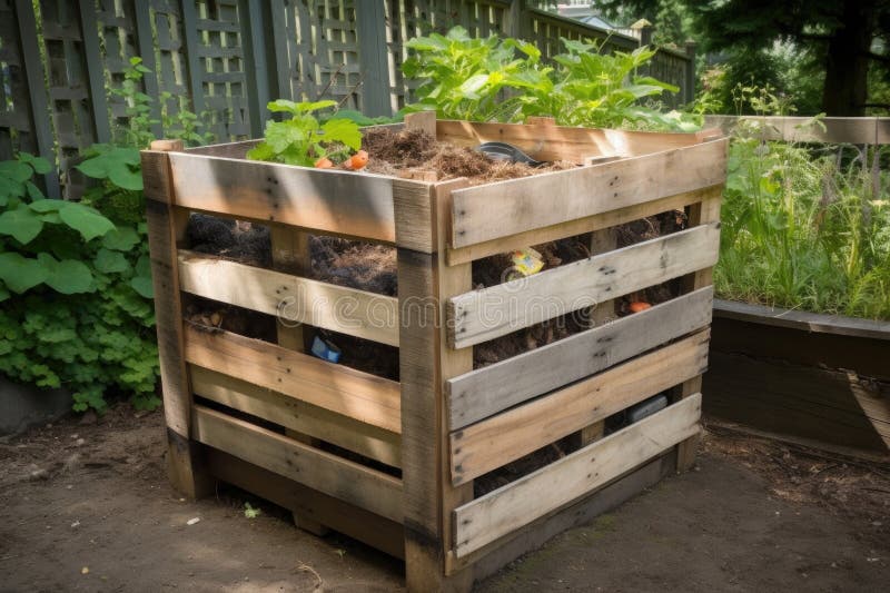 Compost Bin Made from Repurposed Wooden Pallets Stock Image Image of