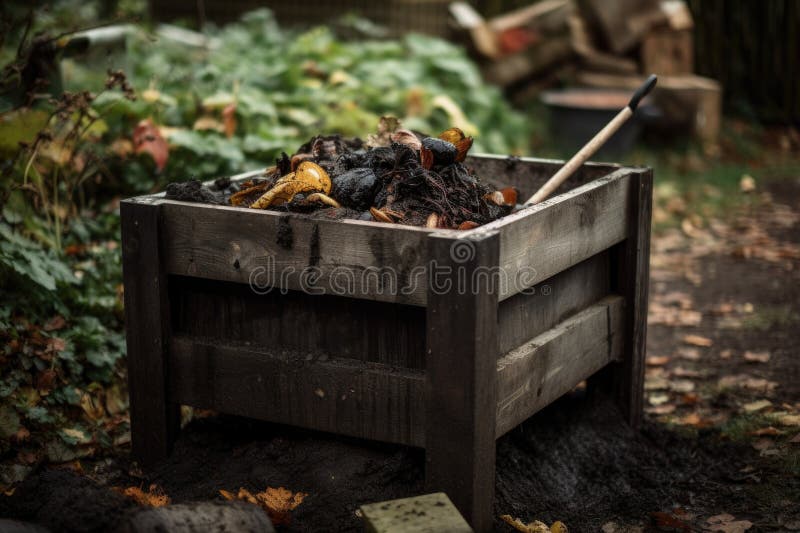 Compost Bin Overflowing with Rich, Black Compost Stock Image Image of
