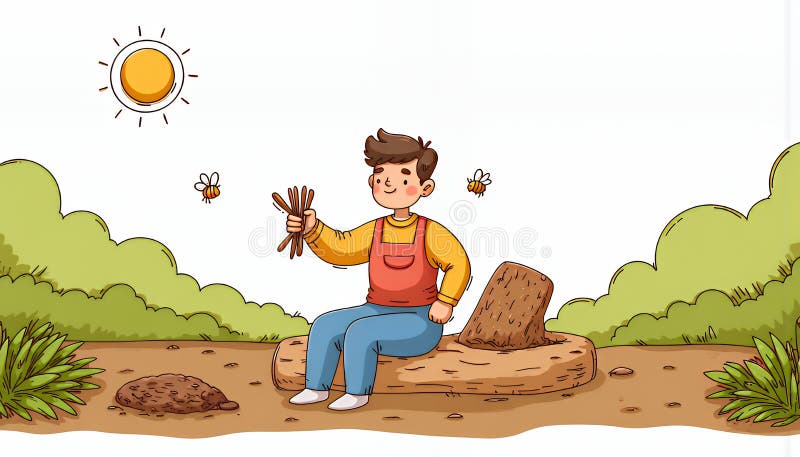 Compostaggio esterno di caratteri Chibi allegri : Coreana: una graziosa illustrazione di pratiche ecologiche raffigurate in una do illustrazione vettoriale