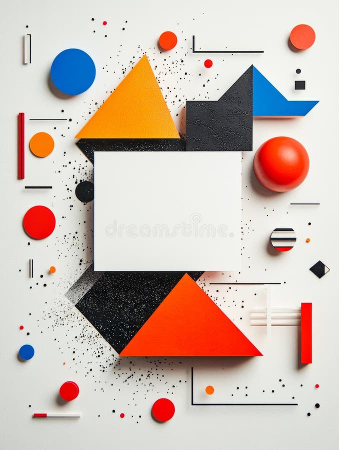 Compozitie geometrica abstracta cu forme colorate pe fond alb. stock photo