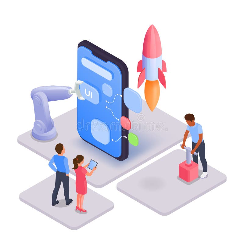 Compoziția lansării aplicațiilor mobile vector illustration