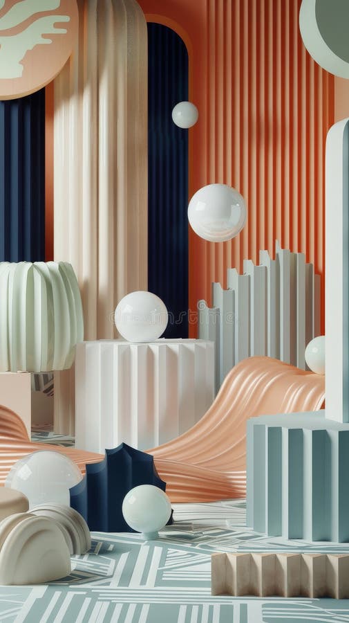 Compoziție abstractă 3d cu forme și modele geometrice stock illustration