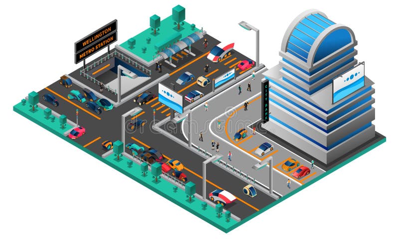 Compoziție izometrică a orașului futurist vector illustration