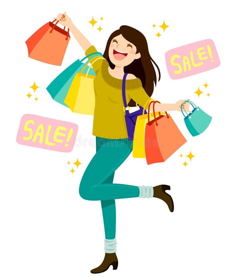 Compra da mulher para vendas ilustração do vetor Compra da mulher para vendas ilustração do vetor