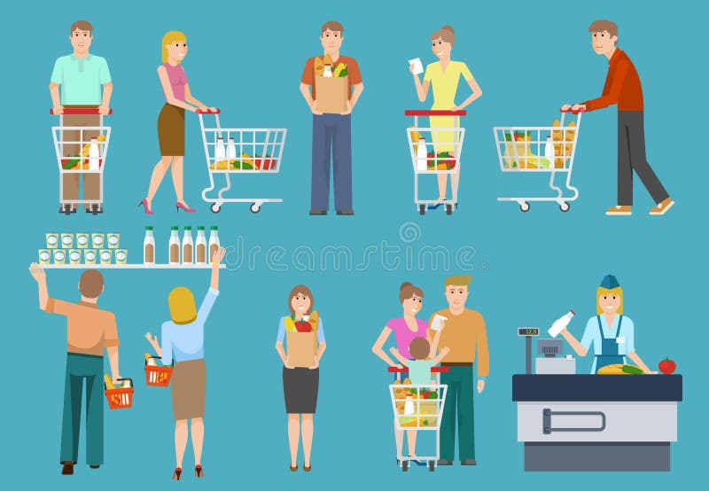Compradores no grupo do supermercado ilustração do vetor Compradores no grupo do supermercado ilustração do vetor