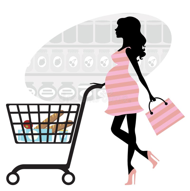 Compras de la mujer embarazada en supermercado ilustración del vector