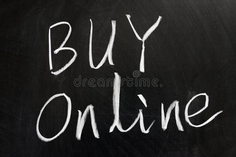 Chalk drawing - Buy online word on the chalkboard. Chalk drawing - Buy online word on the chalkboard