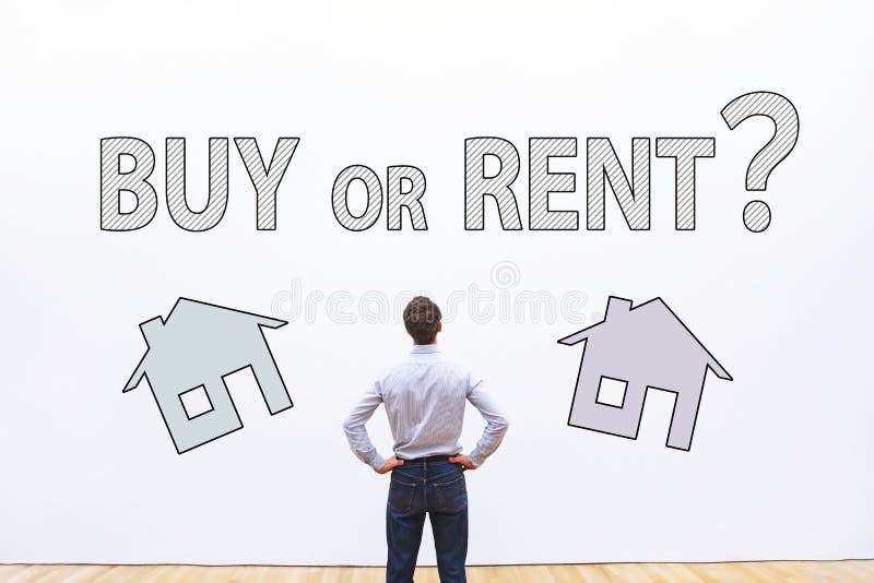 Compre o alquile el concepto, pregunta de las propiedades inmobiliarias imagen de archivo Compre o alquile el concepto, pregunta de las propiedades inmobiliarias imagen de archivo