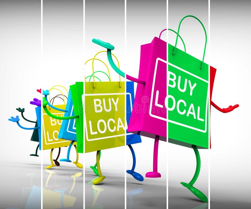 Compre panieres locales representan negocio de la vecindad y lo marcan libre illustration Compre panieres locales representan negocio de la vecindad y lo marcan libre illustration