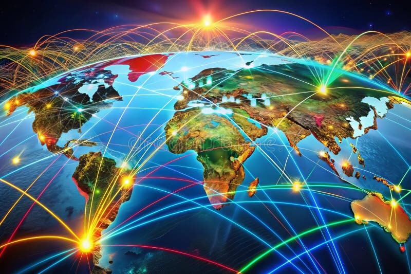 Comprensión de la interconexión mundial Mapa visual del comercio internacional y las cadenas de suministro ilustración del vector